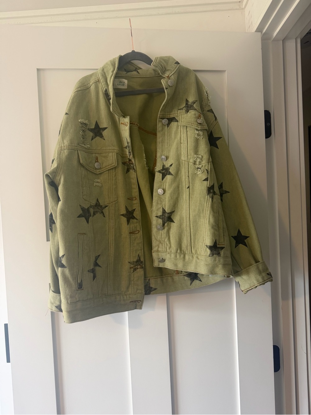 Olive Green Star-Print Hooded Jean Jacket
